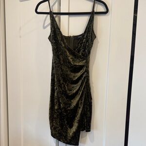 Aakaa Olive Velvet Draped Mini Dress